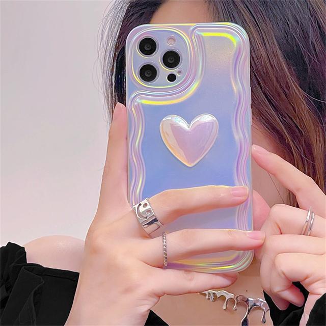 

Роскошный лазерный 3d чехол для телефона Love Heart Wave Edge для Iphone 13 12 11 Pro Xs Max X Xr стильный противоударный мягкий чехол Aurora For iPhone 13