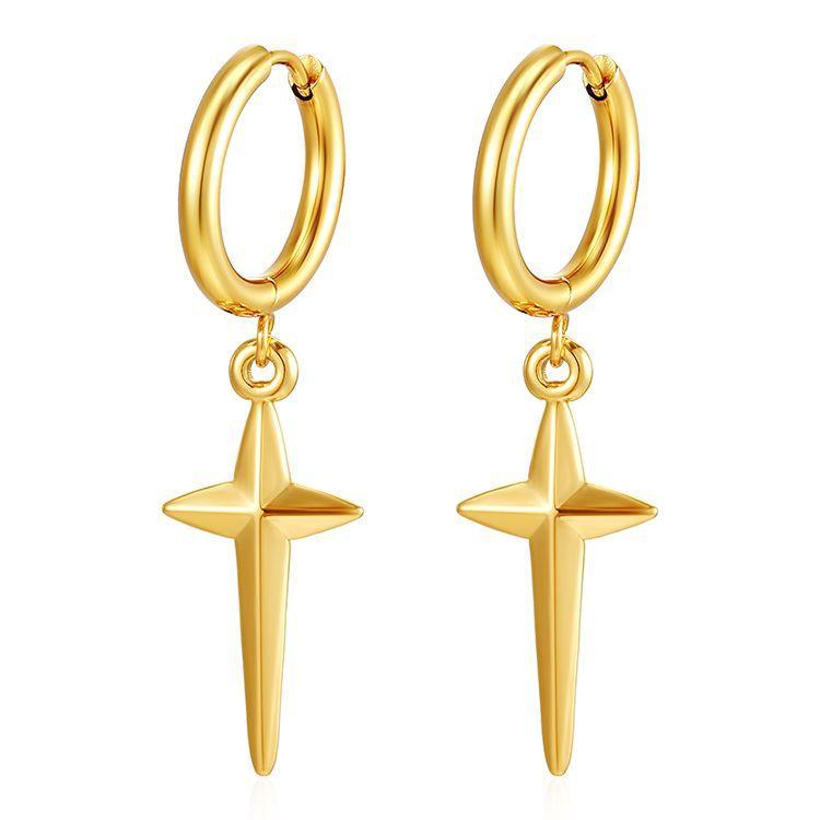 Cold Wind Cross Plain Ring Earrings Niche Simple High-end Earrings Retro Neutral Wind Couple Accessories