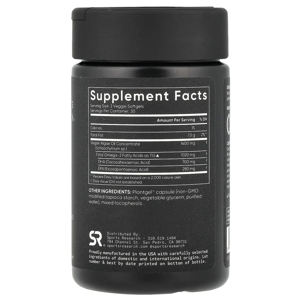iHerb Sports Research Vegan Omega-3 Veggie Softgels, 60 Count