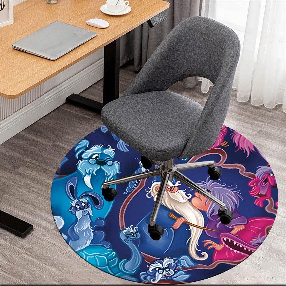 

Fantasy Creatures Circular Wall Art: Magical Creatures in a Whimsical SceneRound Non-Slip chair mat chair carpet for office Rugs for Office Decor Gift 80cm by 80cm