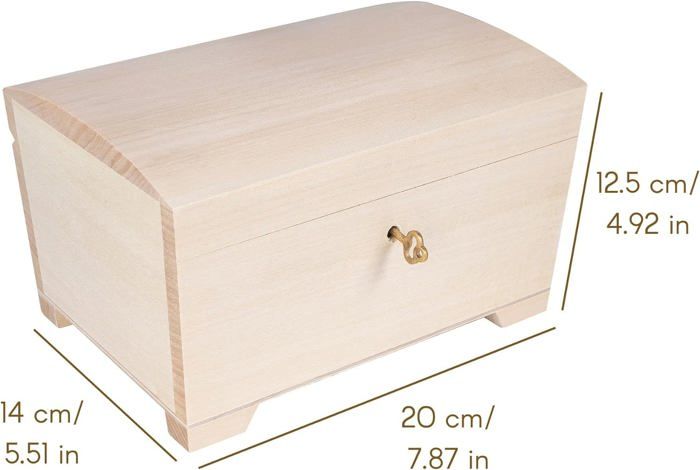 Jewelry Box - Creative Deco - Unpainted - 20x14x12.5 Cm - Storage with Key - Solid Wood