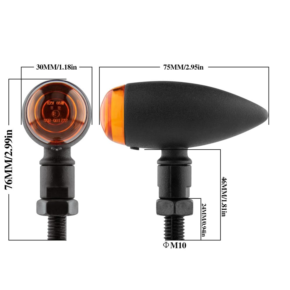 Beatus Bullet Mini Turn Signal, Screw Diameter 0.4 inch (10 mm), Motorcycle, Universal Custom