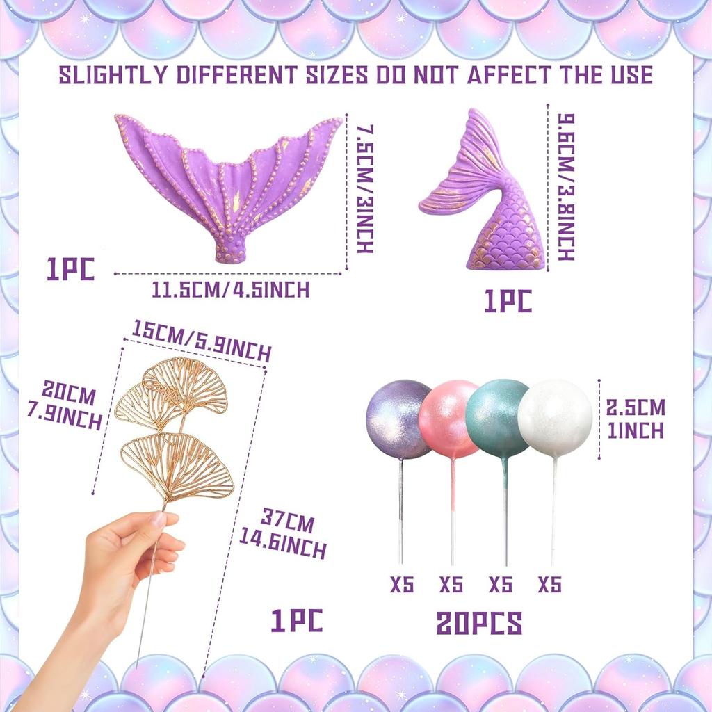 Mermaid Tail Cake Topper Under the Sea Cake Decoration Balls Cake Topper Mermaid Tail Cake Topper Mermaid Party Supplies
