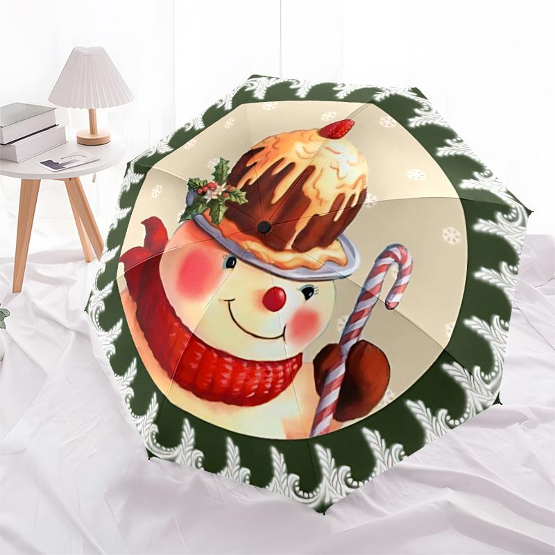 1pc Christmas, Cake Automatic Opening/Closing Folding Umbrella with 8 Ribs, Plastic Handle, Windproof Portable Sunshade Umbrella yy251222214