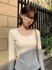 DeRong Women's Slim Fit Polka Dot Lace Bow Long Sleeve T-Shirt, U-Neck Base Layer for Autumn and Winter