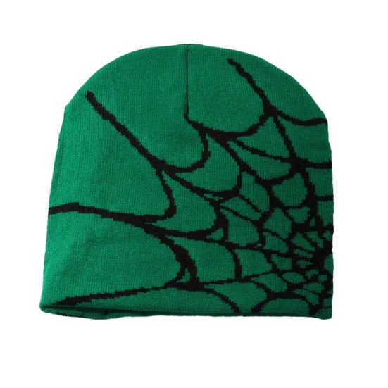 Unisex Knitting Hat Spider Web Pattern Jacquard Design Stretchy Fit Soft Hat Hiking Traveling Outdoors Warm Winter Hat