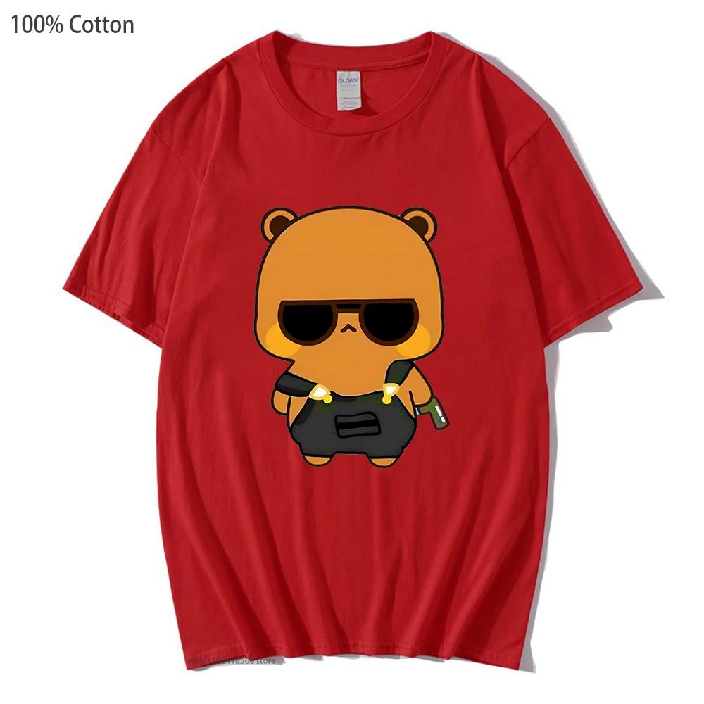 Cute Dudu and Bubu Dudu Like Spy Officer In Black T-Shirts Clothes Panda and Brownie Bear Tees Men Women Couple Tops