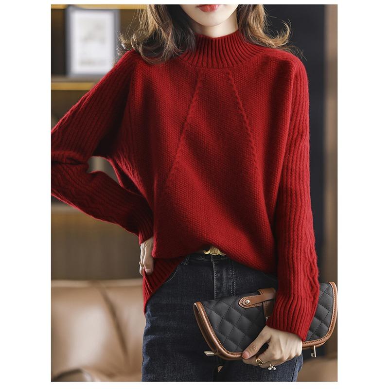 Lazy wind semi-turtleneck thickened sweater bottoming shirt women's autumn and winter temperament loose and versatile long-sleeved knitted sweater