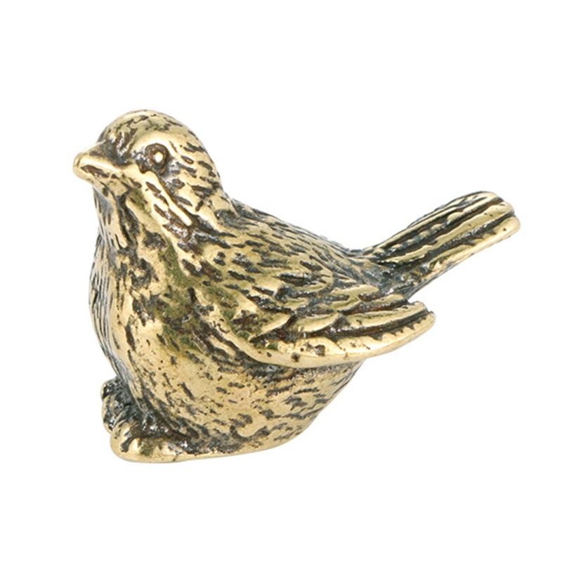 Antique Finish Brass Sparrow Figurine Handmade Vintage Metal Bird Miniature Statue Home Decors Gift For Collectors