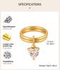 18K Gold Plated Waterproof Stainless Steel Dainty Drop CZ Stackable Ring for Women, Minimalist Double Row Dangle Rings Jewelry