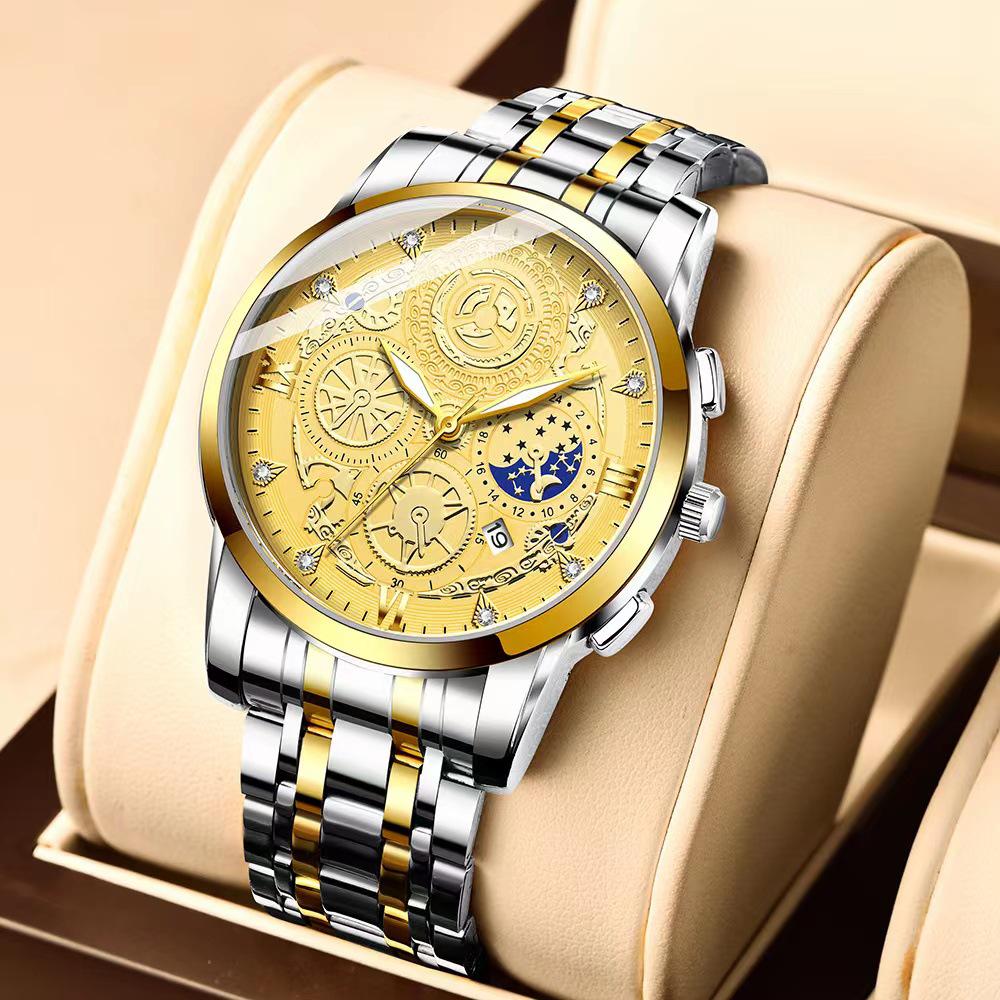 Tycoon Gold Men's Waterproof Diamond-Set Luminous Date Watch
