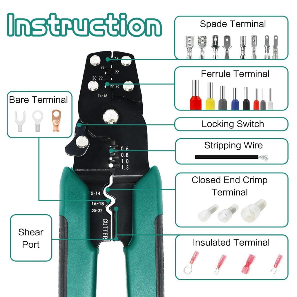 Multifunktionale Mini-Elektro-Terminal-Crimpzange mit Drahtabisolier-Schneid-Handcrimpwerkzeug für mehrere Steckverbinder