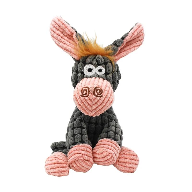 Plush Dog Toy Donkey Shape Bite Resistant Squeaky Toys Corduroy Dog Toys for Small Large Dogs Puppy Pet Training Accessories