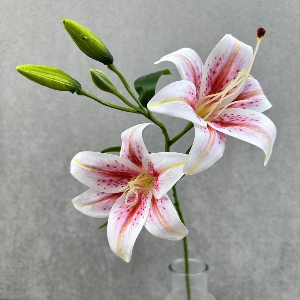 Real Touch 67cm Artificial Lily Flower 3D Printing 2 Heads Fake Lily Bouquet Silk DIY Wedding Bridal Bouquet Living Room Decor