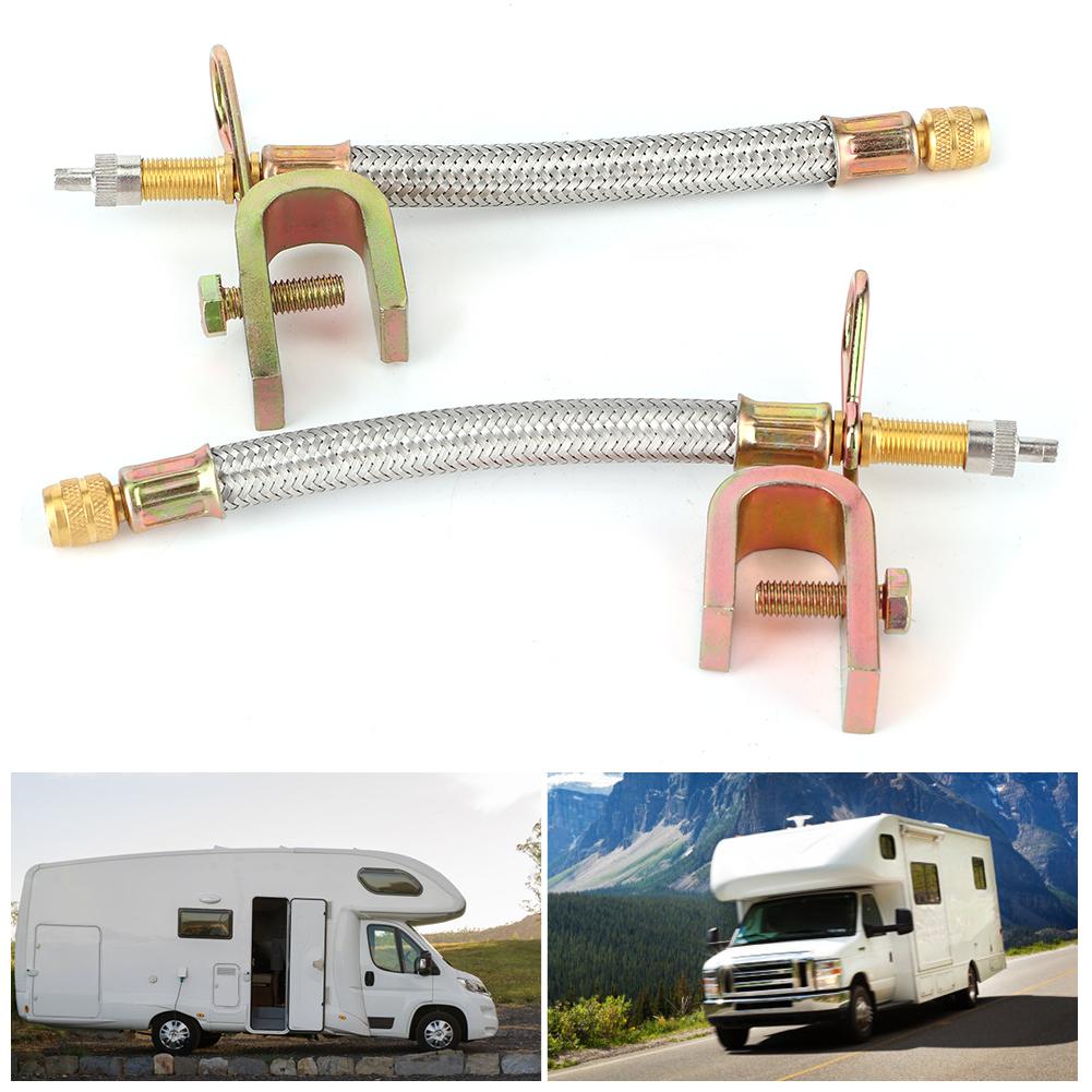 2Pcs Tire Valve Stem Extension Adaptor Stainless Steel Braided Hose Car Universal 150mm