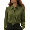 Women's Fashion -Color Button-Down Tie-Front Long-Sleeve Shirt Loose-Fit Top