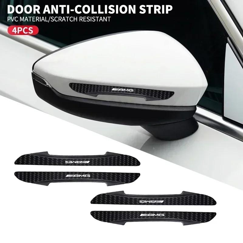 OMJS5 4pcs Car Logo Door Anti-Collision Protective Strip Sticker For Mercedes Benz AMG W212 W204 W211W168 W213 W205 W210 W108 W124