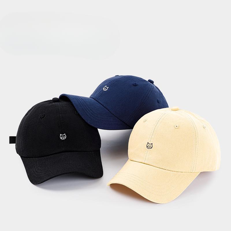 Cute Kitten Embroidered Baseball Cap with Wide Brim and Big Face Showing Small Face Suitable for Women's Japanese Baseball Cap