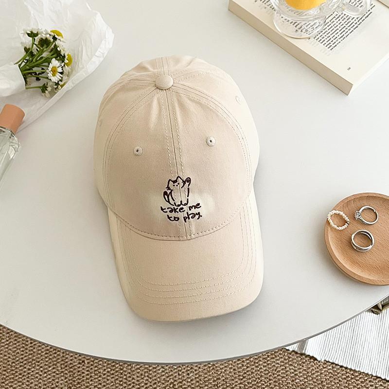 Korean Style Embroidered Cat Baseball Cap With Sun Protection For Summer Outdoor Casual Wear