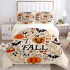 3pcs I Heart Fall Halloween Printed Duvet Cover Set (1 * Cover+2 * Pillowcase, Without Core), Suitable for Home Bedroom, Guest Room, Dormitory De