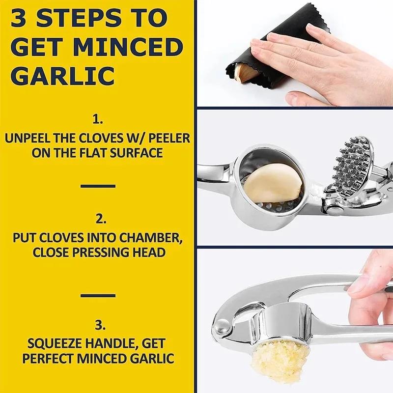 Easy To Squeeze and Clean Kitchen Tools Premium Garlic Press Stainless Steel Garlic Mincer Garlic Crusher