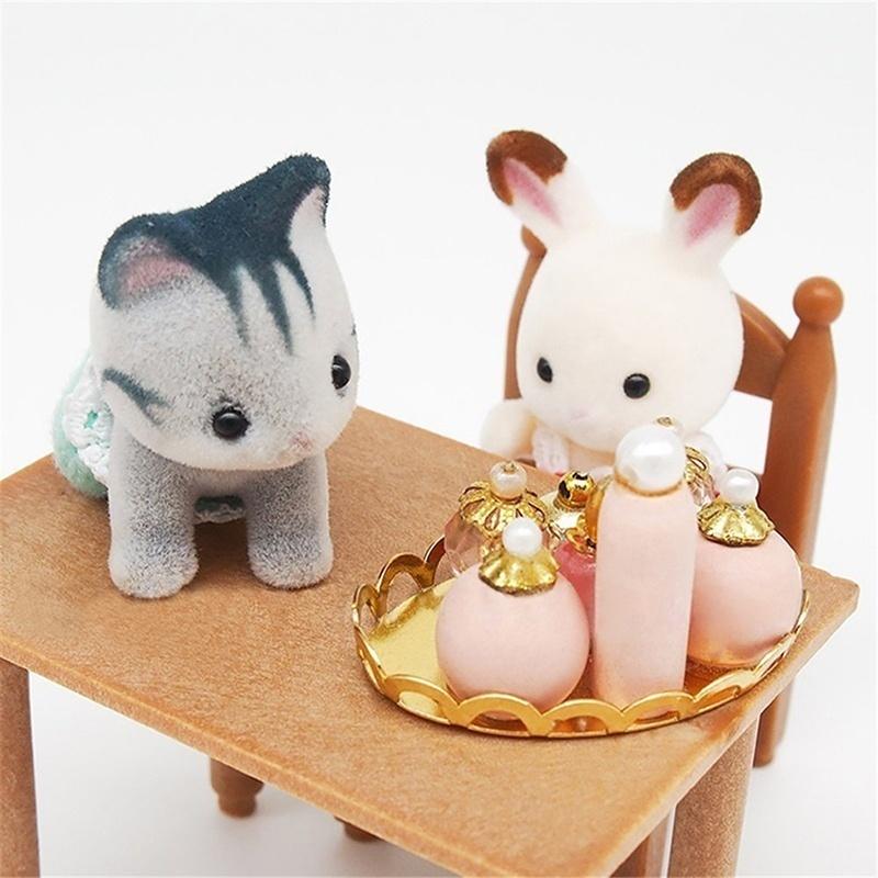 Νέο 1/12 Dollhouse Miniature Bathroom Furniture Pink Σετ αρωμάτων με δίσκο