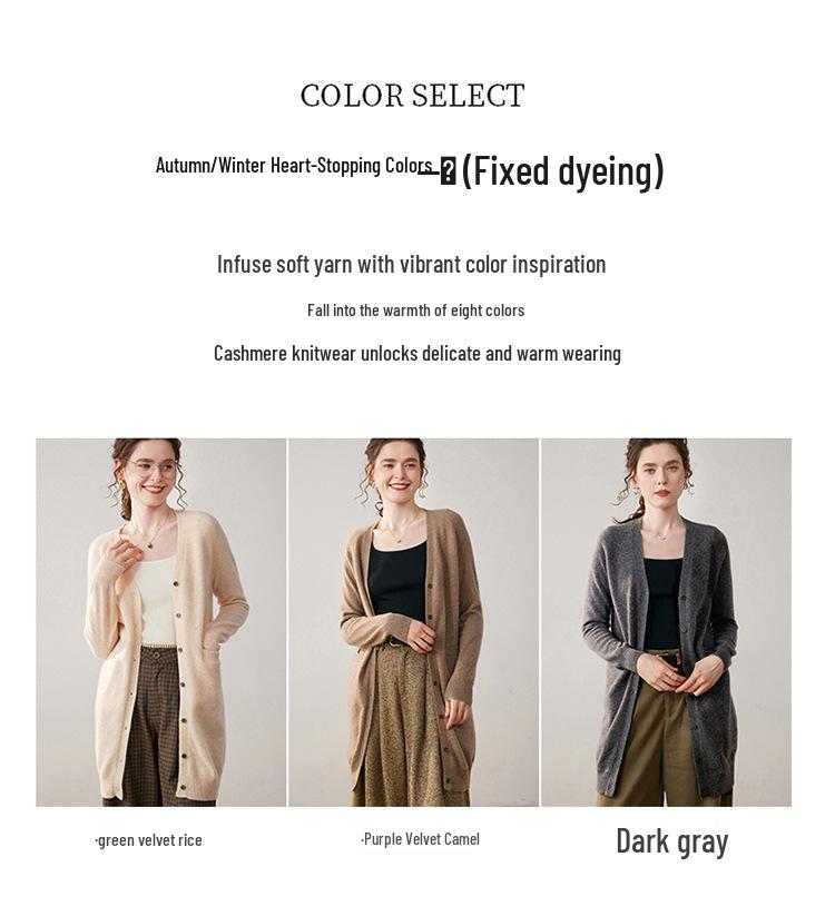 Autumn Winter Cashmere Knit Cardigan - Versatile, Soft & Comfortable, Solid Color, Mid-Length