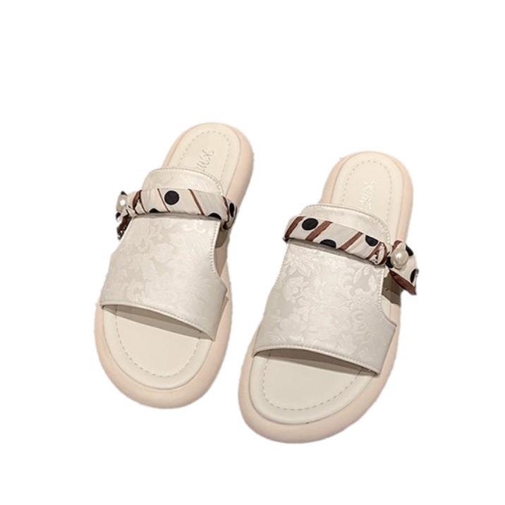 2024 Summer New Open Toe Sexy Solid Peep Toe Thick Sole Wedge Heel Slippers for Women Outwear Comfortable Women's Sandals