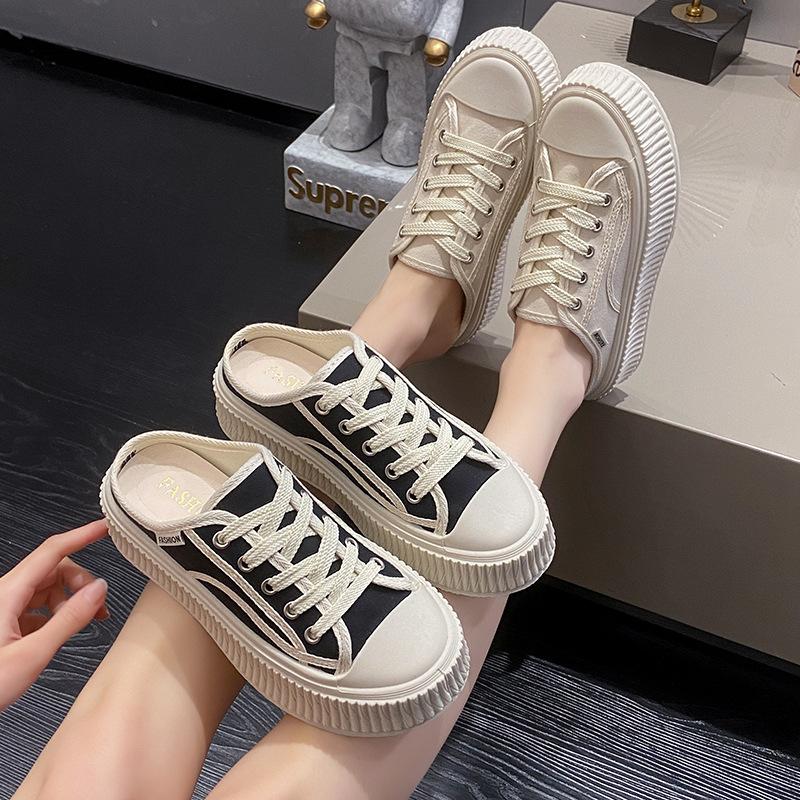 Women's Mules Canvas Slipper Shoes Slip On Fashion Sneakers Platform Casual Walking Flats Slip-On Mule Backless Holiday Shoes