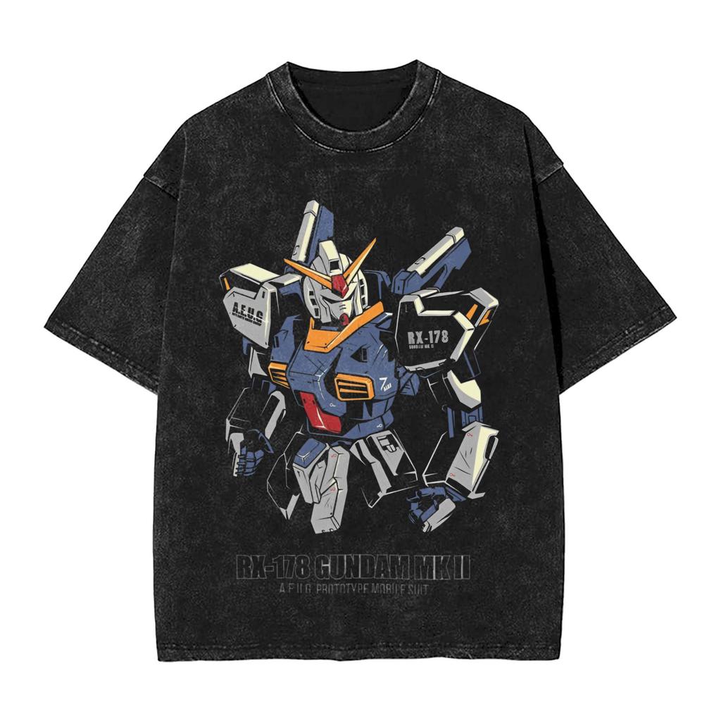 T-shirt Imprimé Graphique Anime RX Gundam Hommes et Femmes T-shirt Lavé Haute Qualité Coton Vintage Harajuku Haut