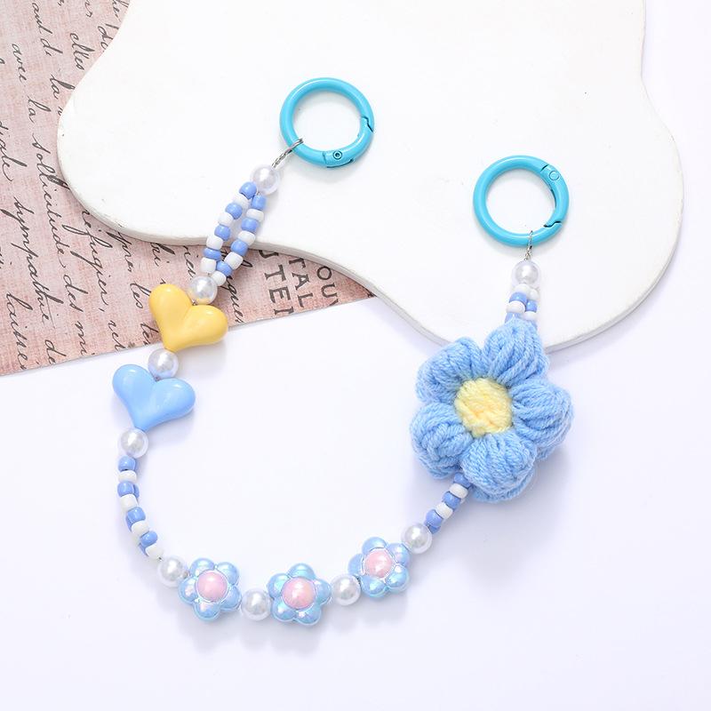 

Плюшевые цветы любовь бисерная цепочка для мобильного телефона анти-потеря телефон шнурок брелок сумка цепочка кулон чашка для воды цепочка для наушников камера синий