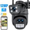 New EU 12MP 6K WiFi Camera Outdoor Three Lens Dual Screens 8X Zoom CCTV Mini Video Cam Auto Tracking Security Protection Surveillance iCSee App