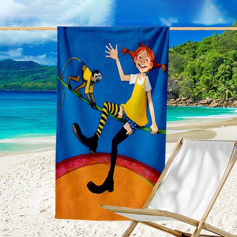 Serviette de plage à motifs Pippi Longstocking - douce, absorbante, séchage rapide, lavable en machine - parfaite pour la natation, le camping, la plage