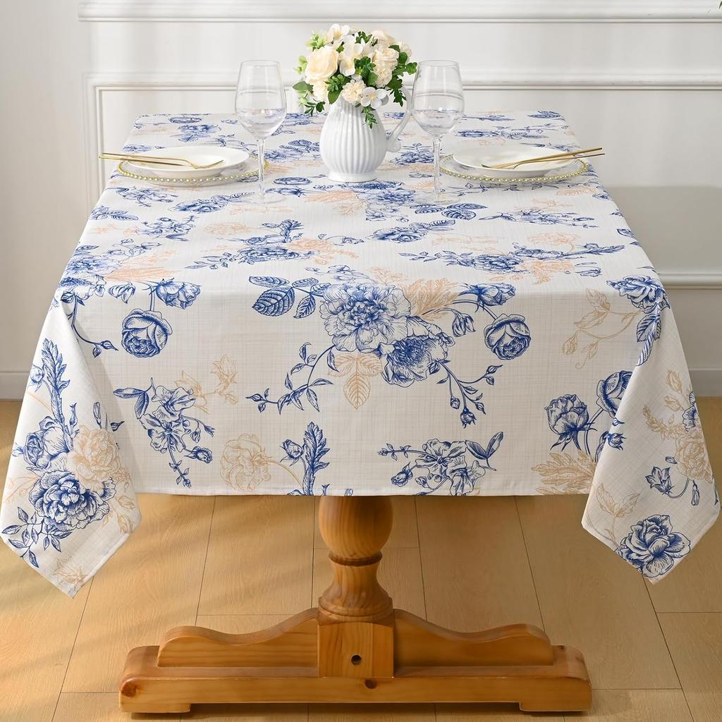 Vintage Blue Floral Rectangle Waterproof Tablecloth Party Decor Reusable Farmhouse Kitchen Dining Tablecloth Wedding Decorations