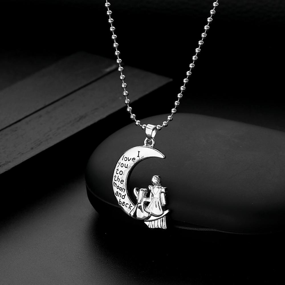 Funny Mom And Daughter I Love You To The Moon And Back Design Pendant Necklace Mother's Day Beads Chain Jewelry Gift