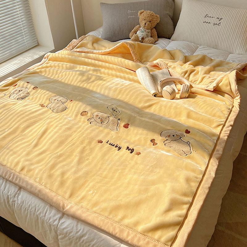 Solid Thick Cartoon Towel Embroidered Blanket Double Layer Warm Milk Velvet Sofa Cover Cozy Breathable Bedspread for Adult Kids
