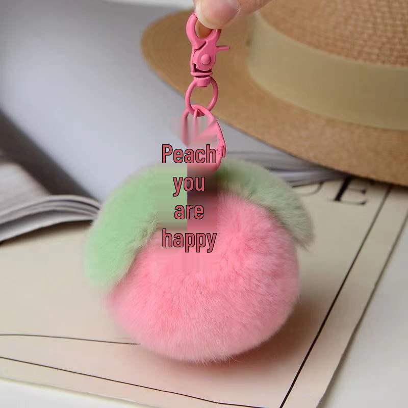 Pink Peach Faux Mink Rabbit Fur Plush Keychain Pendant