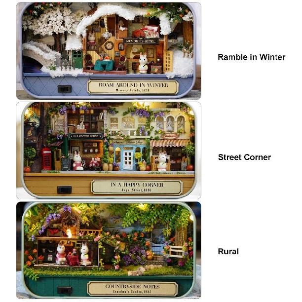 Miniature Box Theatre House Box DIY Miniature Good Old Time Theme Mini House 3D Case Kit(Street Corner)