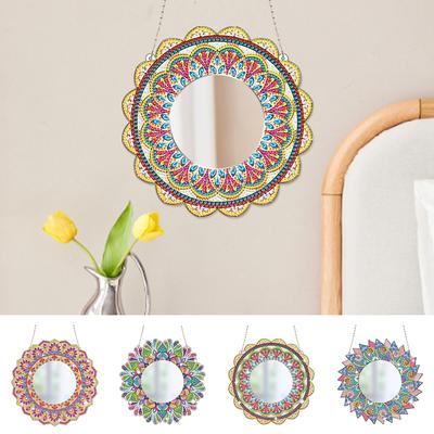 DIY Diamantmalerei Spiegel Tragbar Hängend Kristall Diamant Spiegel Kunst Handwerk Set Blume Malen nach Zahlen Sets für Erwachsene Kind Geschenk