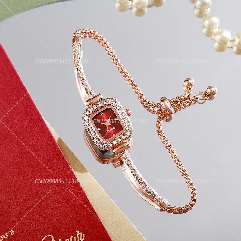 Elegant Adjustable Steel Quartz Women Wristwatch Luxury Fashion Diamond Crystal Watch Small Square Dial Women's Watches