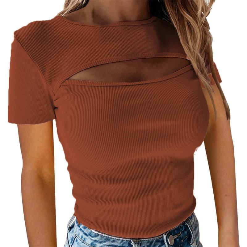 Podzimní dámské tričko Vyhloubené Jednobarevné Černá Bílá Pletené trička s dlouhým rukávem Neformální Tenké módní tričko s výstřihem