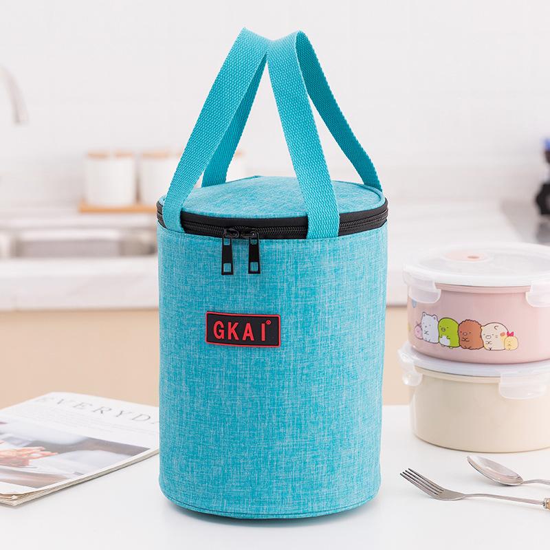 Handheld cylindrical insulated lunch bag lunch box bag portable meal bag waterproof picnic bag simple Diameter 18 24cm high синий 1470₽