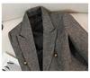 Women's Coffee-Colored Wool Blend Suit Jacket - Winter 2025, Padded, Thick, Loose Fit, Large Size.
