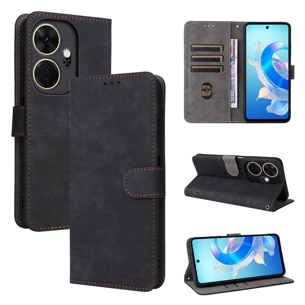 For Itel P55+ P663LN Case RFID Blocking Leather Purse Phone Cover with Wrist Strap