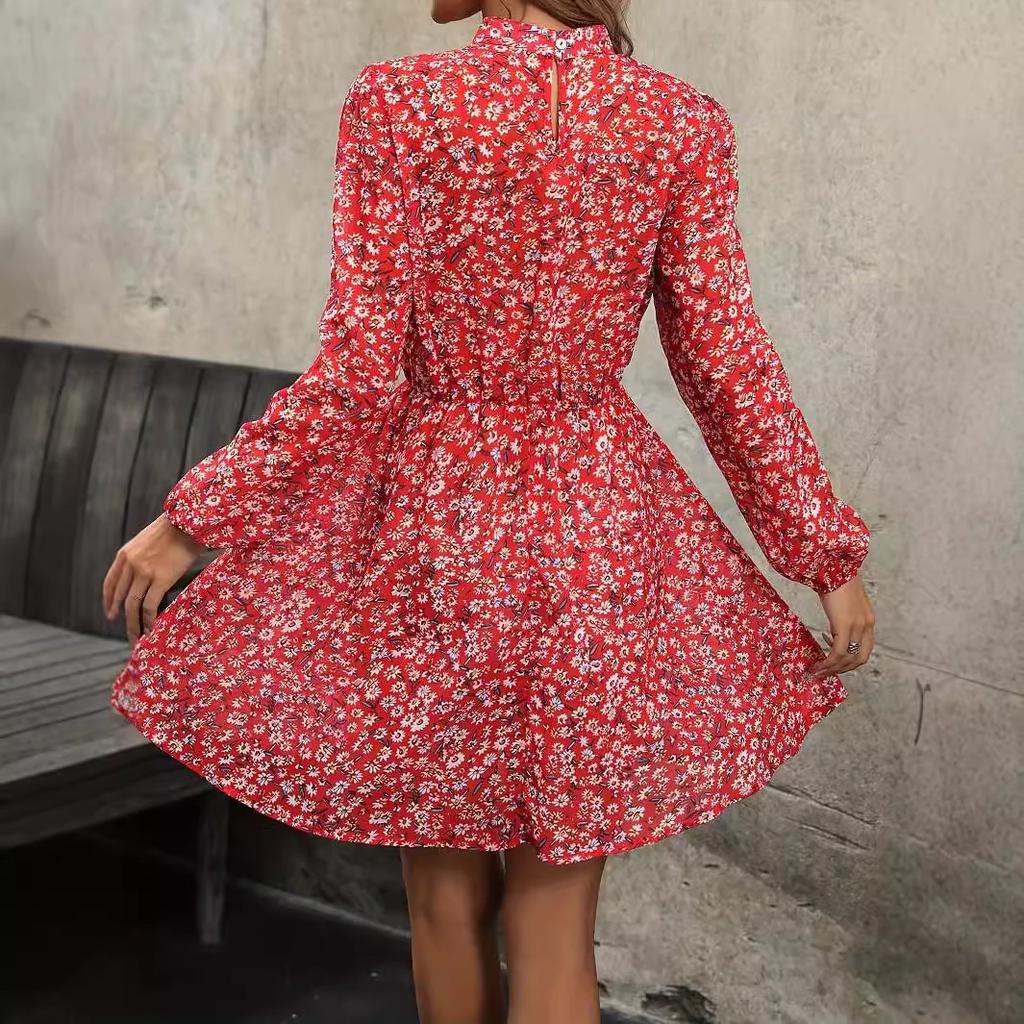 European and American crew neck pullover print long-sleeved dress