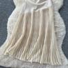 High-end Knitted Splicing Irregular Mesh Dress Women's Summer French Waist and Thin Temperament Sleeveless Long Dress