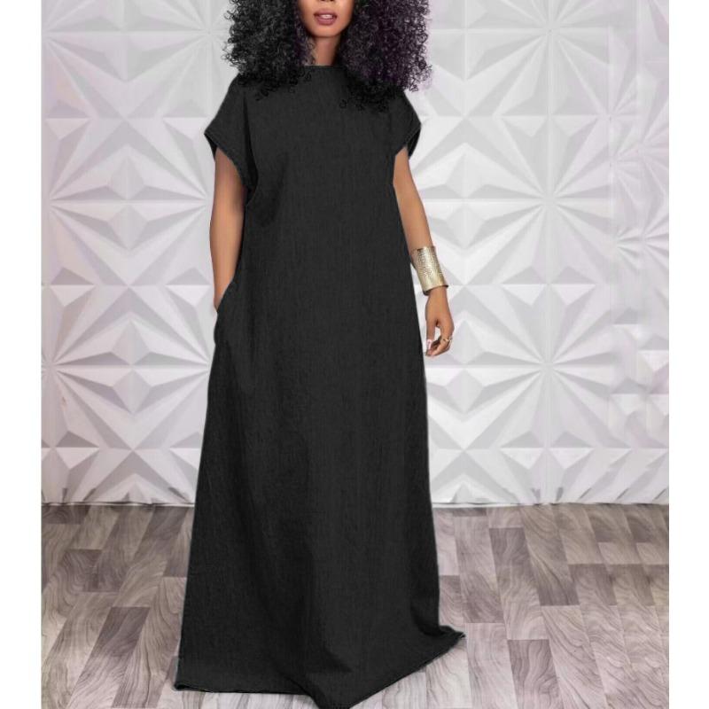 Летнее женское джинсовое удлиненное платье больших размеров