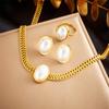 DIEYURO 316L Stainless Steel Square Large Pearl Necklace Earrings Ring For Women Girl New Party Gift Fashion Jewelry Set Bijoux