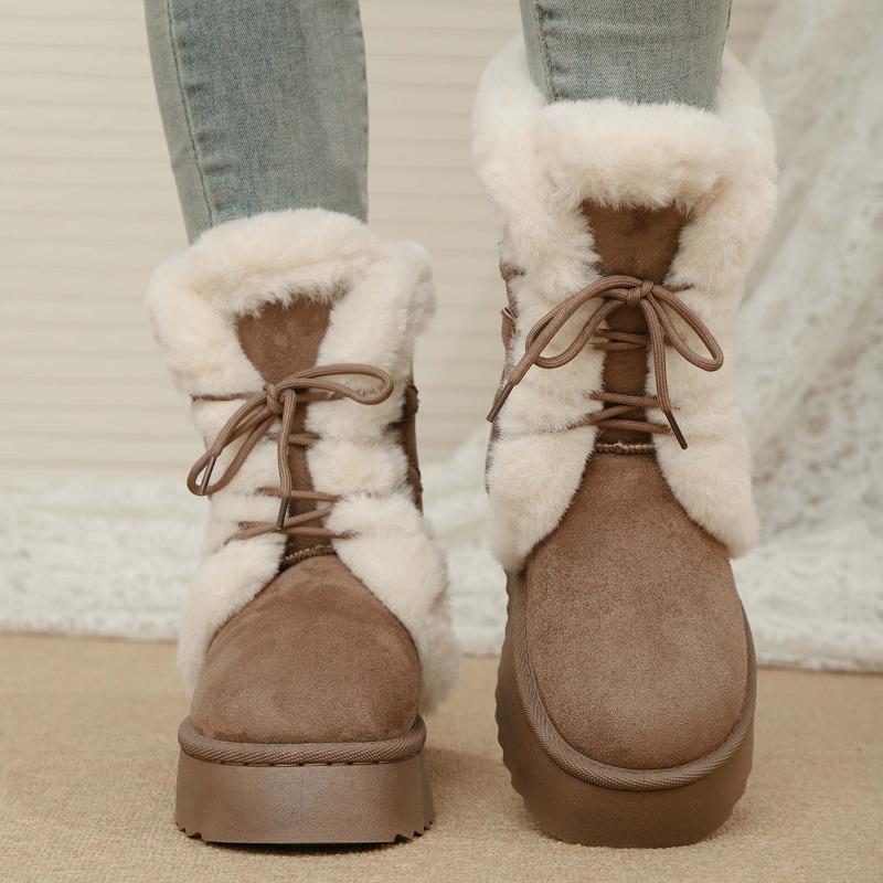 2025 Fall/Winter New Arrival: Front-Lacing Thick-Sole Fleece-Lined Warm Oversized Women's Snow Boots