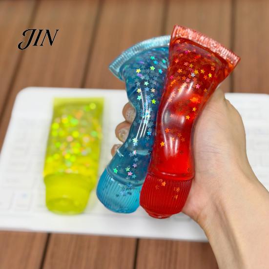 Safe Stress Relief Toy Clear Toothpaste Tube Squeeze Toy, Star Glitter Anti-stress Hand Slow Rising Soft Transparent Sensory